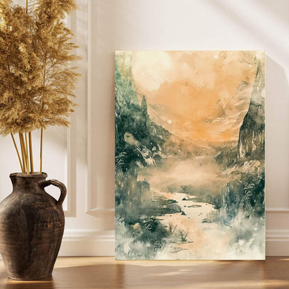 Golden Valley Landscape Framed Wall Art Canvas Print - Atmospheric Nature Art