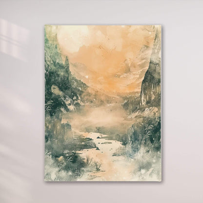 Golden Valley Landscape Framed Wall Art Canvas Print - Atmospheric Nature Art