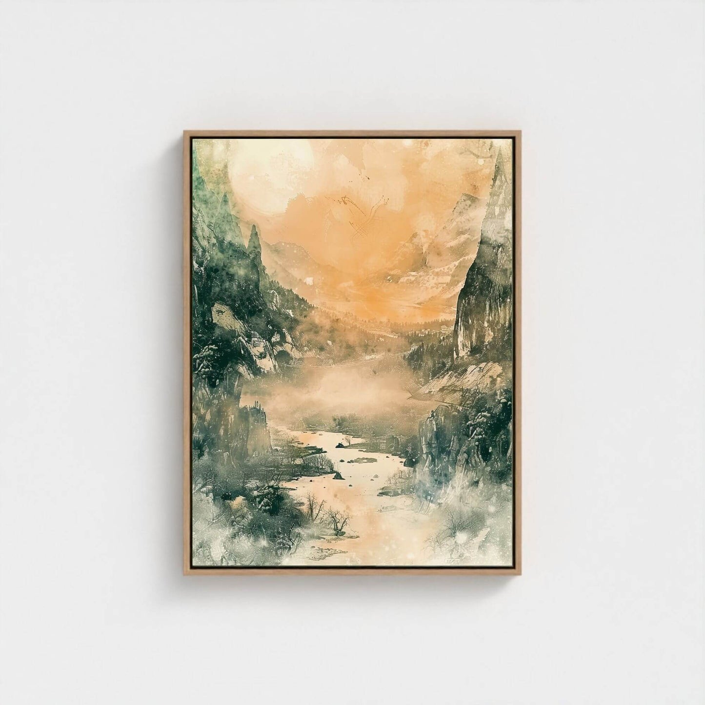 Golden Valley Landscape Framed Wall Art Canvas Print - Atmospheric Nature Art