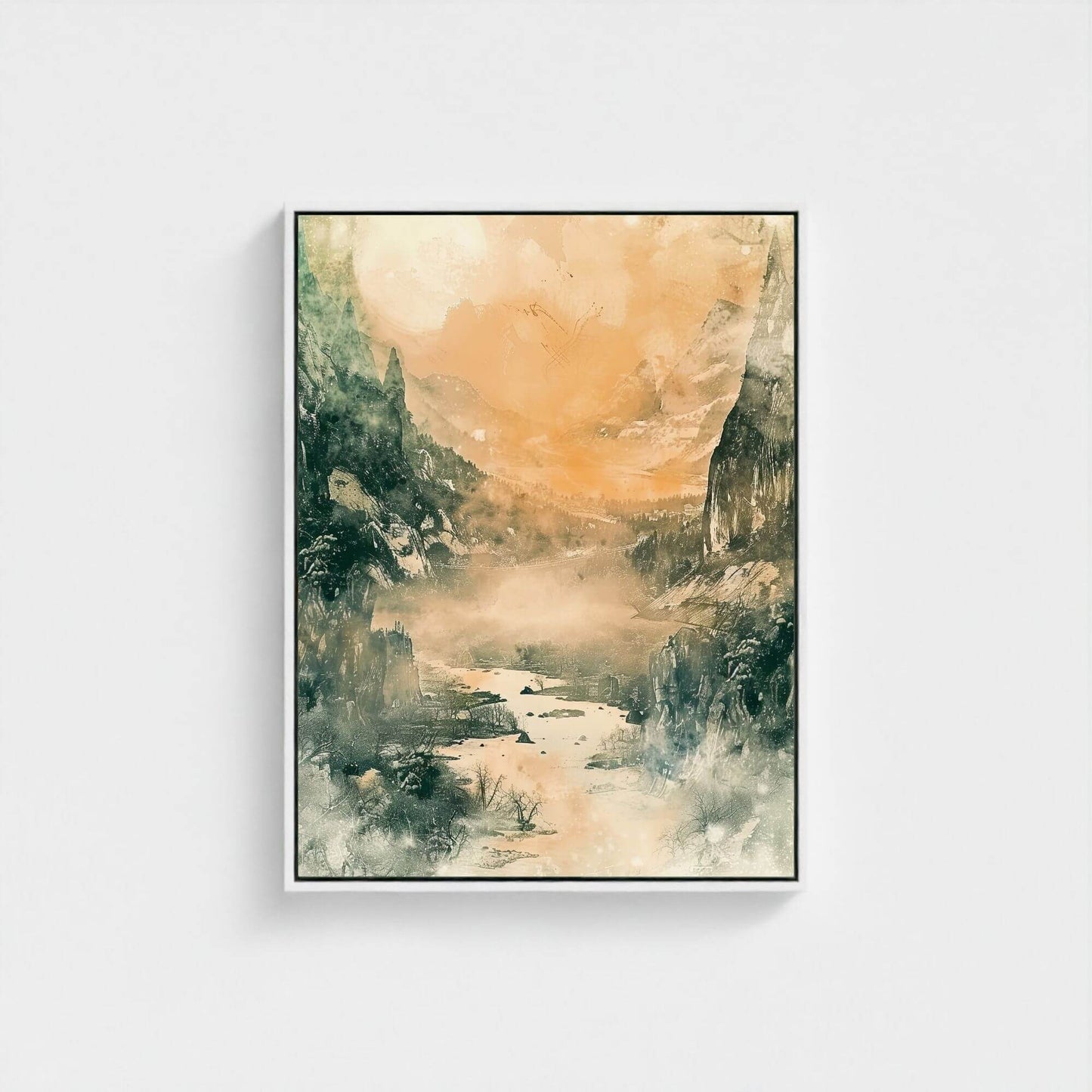 Golden Valley Landscape Framed Wall Art Canvas Print - Atmospheric Nature Art
