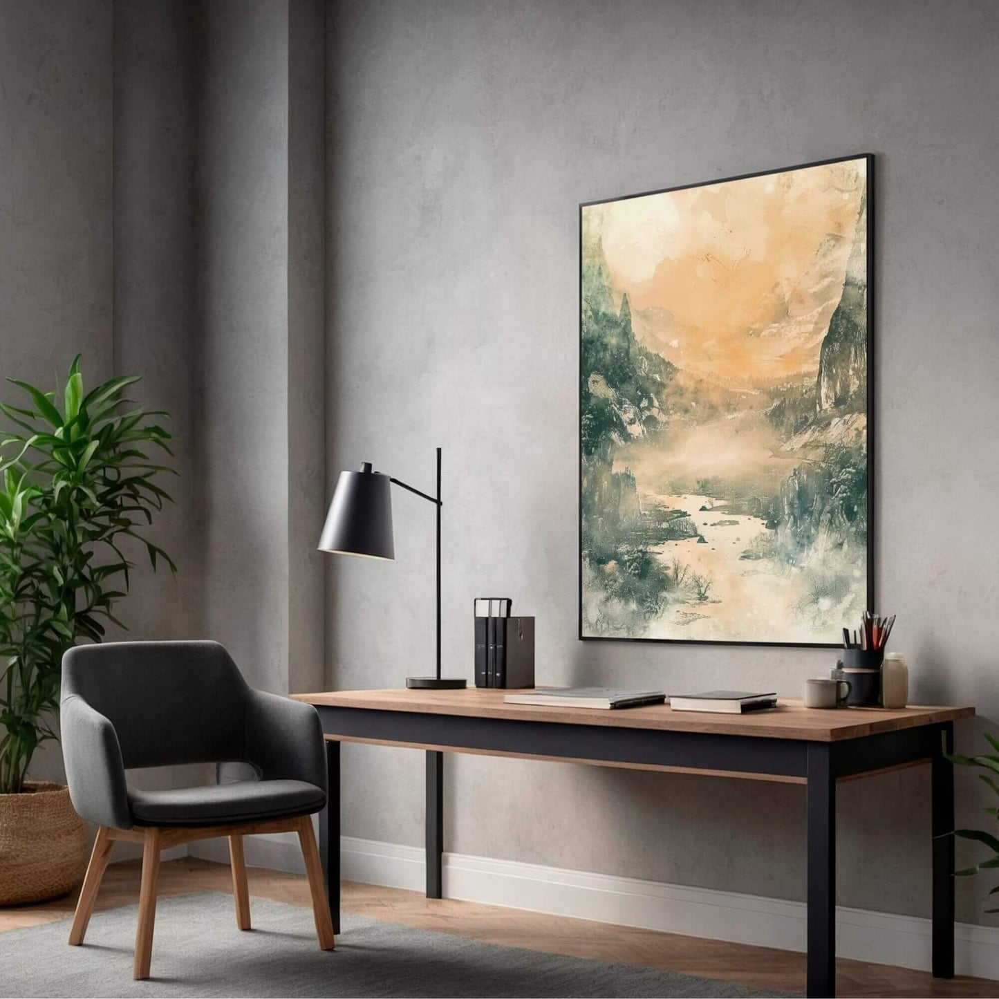 Golden Valley Landscape Framed Wall Art Canvas Print - Atmospheric Nature Art