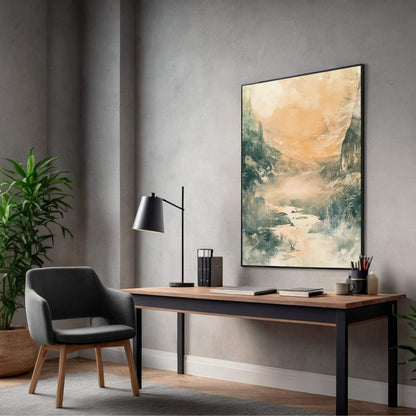 Golden Valley Landscape Framed Wall Art Canvas Print - Atmospheric Nature Art