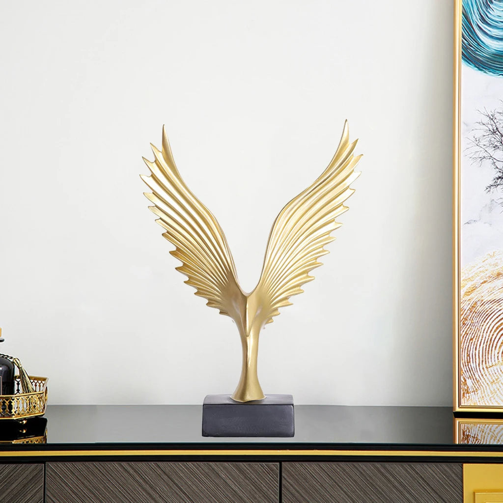 Golden Angel Wings Sculpture Resin Statue For Living Room Coffee Table Sideboard Mantelpiece  Home Decor Accessories