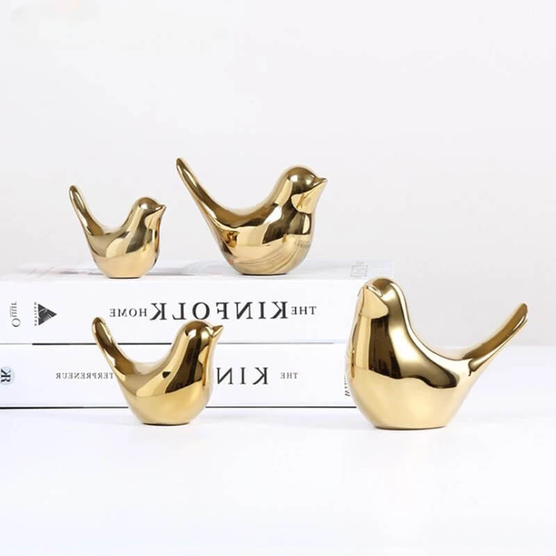 Golden Bird Sculptures Ceramic Ornaments For Coffee Table Windowsill Mantelpiece Accessories Minimalist Home Decoration