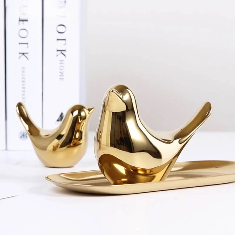 Golden Bird Sculptures Ceramic Ornaments For Coffee Table Windowsill Mantelpiece Accessories Minimalist Home Decoration