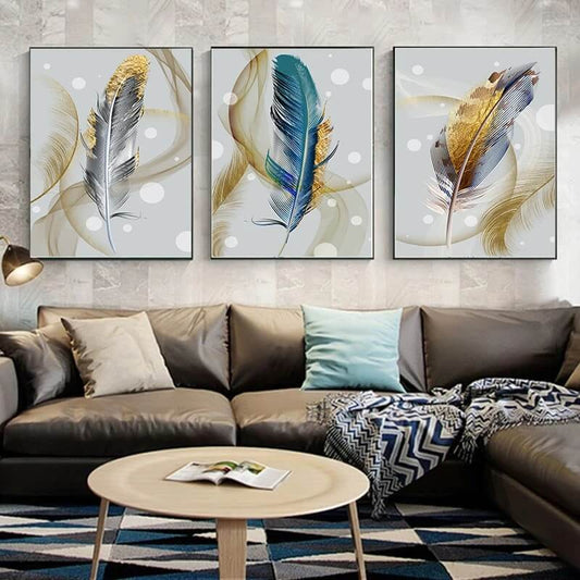 Golden Feather Flowing Wall Art Canvas Print Abstract Nordic Poster For Modern Living Room Bedroom Home Décor