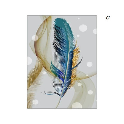 Golden Feather Flowing Wall Art Canvas Print Abstract Nordic Poster For Modern Living Room Bedroom Home Décor