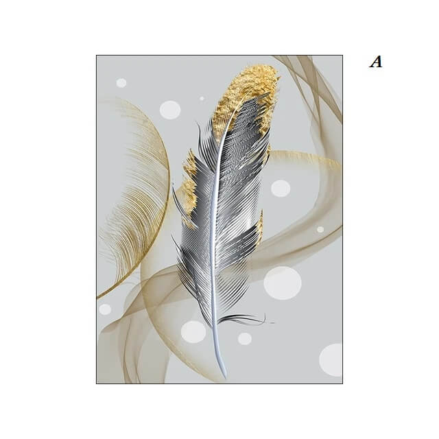 Golden Feather Flowing Wall Art Canvas Print Abstract Nordic Poster For Modern Living Room Bedroom Home Décor