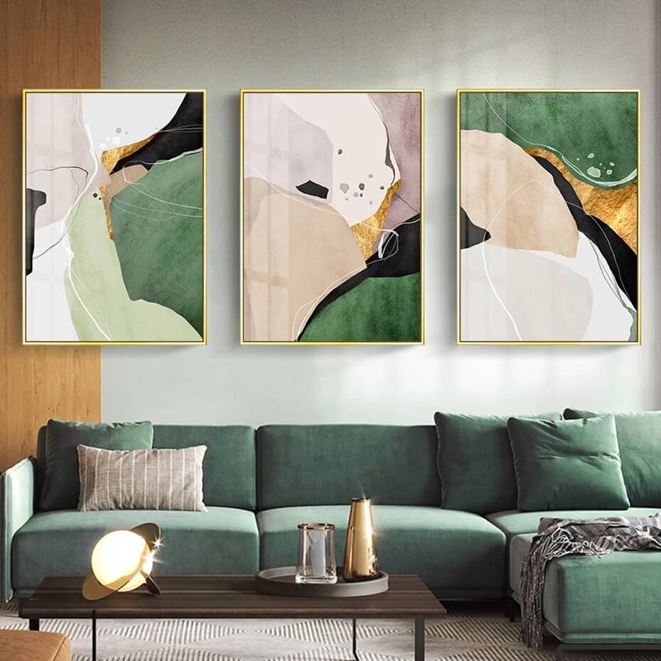 Golden Green Abstract Marble Wall Art Canvas Prints Modern Poster Pictures For Contemporary Living Room Office Home Décor