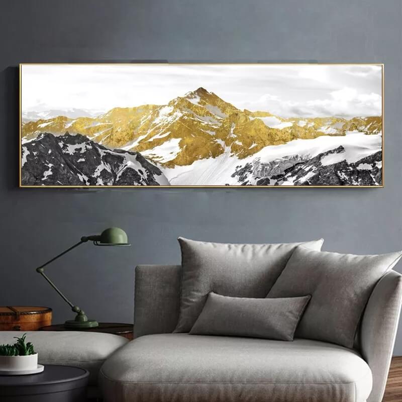 Golden Mountain Peak Canvas Print | Mountain Poster Landscape Pictures Wide Format Wall Art For Living Room Bedroom Home Décor
