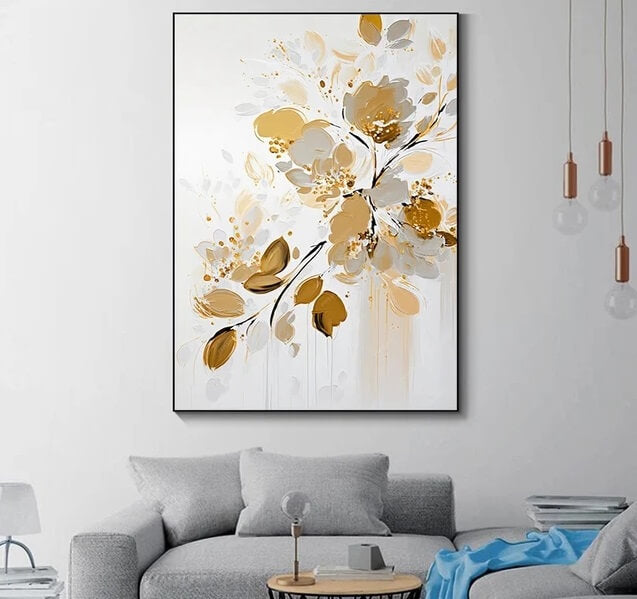 Golden White Flower Canvas Print Nordic Wall Art Floral Peonies Pictures For Modern Living Room Bedroom Home Décor