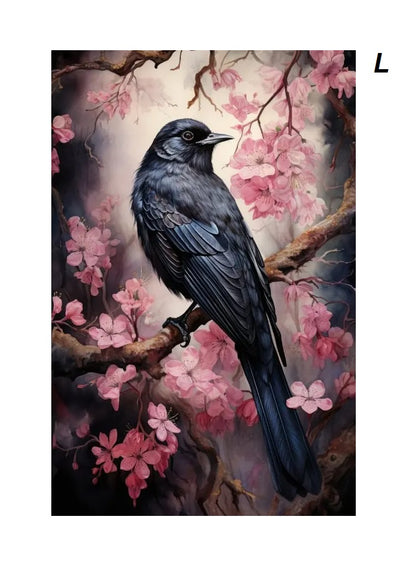 Gothic Retro Dark Academia Pink Flower Raven Castle Witchery Canvas Print Wall Art For Modern Moody Living Room Girl Bedroom