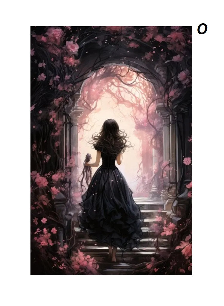 Gothic Retro Dark Academia Pink Flower Raven Castle Witchery Canvas Print Wall Art For Modern Moody Living Room Girl Bedroom