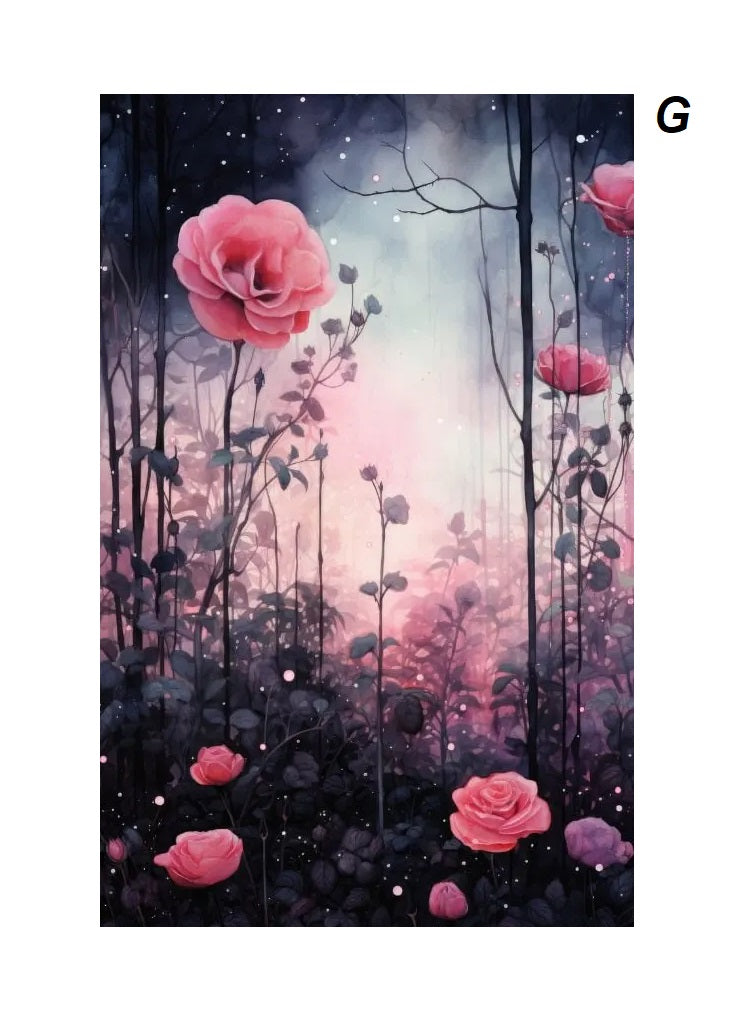 Gothic Retro Dark Academia Pink Flower Raven Castle Witchery Canvas Print Wall Art For Modern Moody Living Room Girl Bedroom