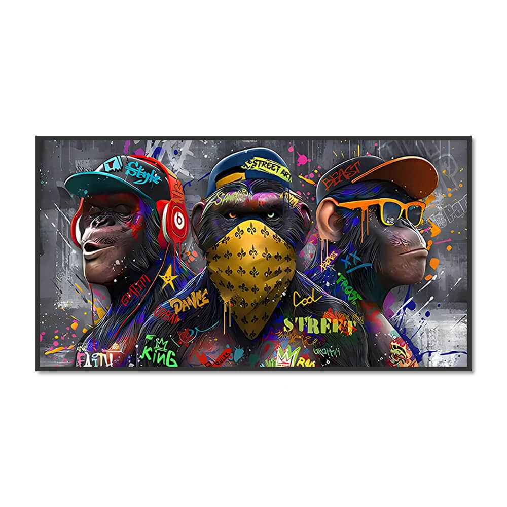 Graffiti Three Monkey Pop Wall Art Canvas Print For Modern Teen Room Office Décor