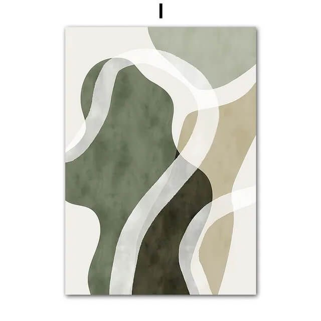 Gray Green Abstract Line Leaves Wall Art Minimalist Boho Canvas Print Nordic Poster For Modern Living Room Apartment Décor
