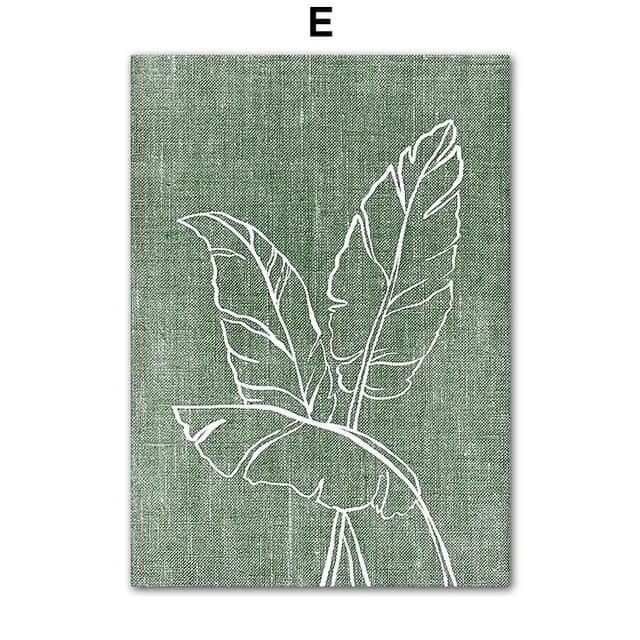 Gray Green Abstract Line Leaves Wall Art Minimalist Boho Canvas Print Nordic Poster For Modern Living Room Apartment Décor
