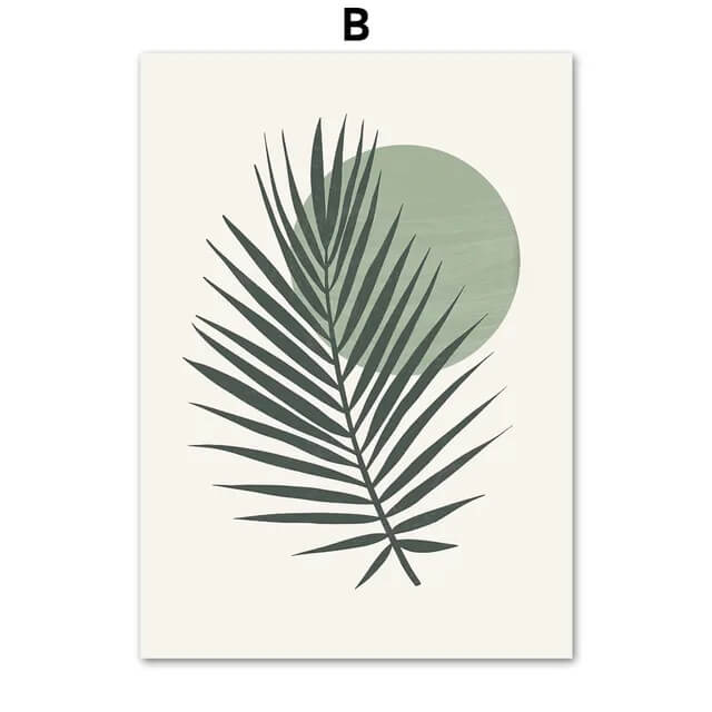 Green Palm Leaves Sun Bohemian Wall Art Abstract Minimalist Canvas Print Nordic Neutral Poster For Living Room Dining Room Home Décor