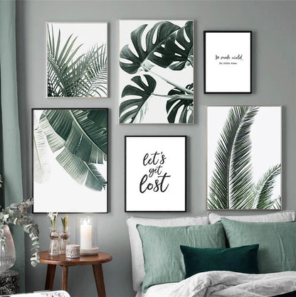 Green Tropical Leaves Quote Canvas Prints Nordic Minimalist Wall Art Botanical Inspirational Poster For Scandinavian Modern Living Room Wall Décor