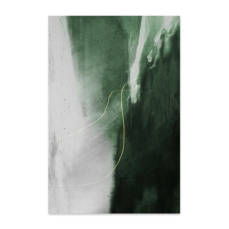 Green Gray Golden Seam Geomorphic Abstract Wall Art Canvas Prints For Modern Apartment Living Room Dining Room Home Office