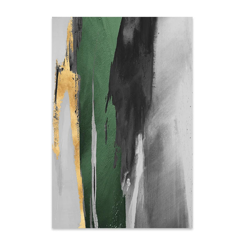 Green Gray Golden Seam Geomorphic Abstract Wall Art Canvas Prints For Modern Apartment Living Room Dining Room Home Office