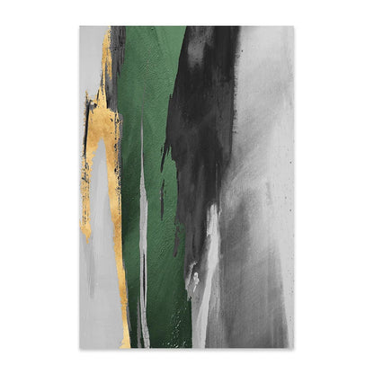 Green Gray Golden Seam Geomorphic Abstract Wall Art Canvas Prints For Modern Apartment Living Room Dining Room Home Office
