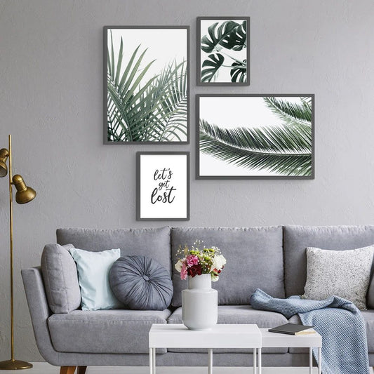 Green Tropical Leaves Canvas Prints Nordic Minimalist Wall Art Botanical Gallery Wall Art Set Of 4 Posters For Modern Scandinavian Living Room Wall Decor