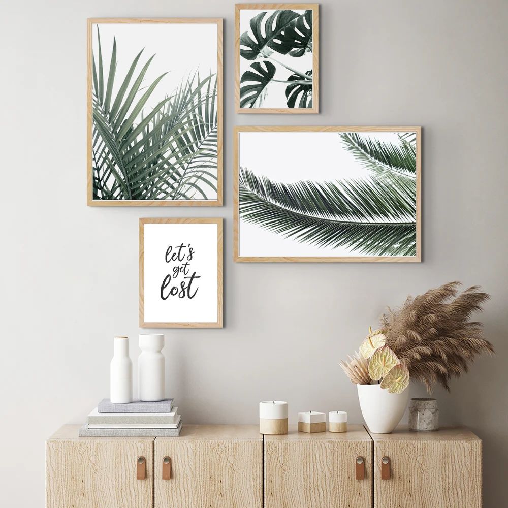 Green Tropical Leaves Canvas Prints Nordic Minimalist Wall Art Botanical Gallery Wall Art Set Of 4 Posters For Modern Scandinavian Living Room Wall Decor