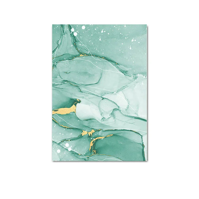 Abstract Green Golden Marble Watercolor Wall Art Canvas Prints Pictures For Modern Loft Living Room Hotel Wall Decor