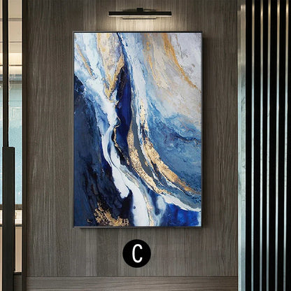Abstract Blue Golden Marble Wall Art Canvas Prints Modern Poster For Living Room Dining Room Office Wall Decor