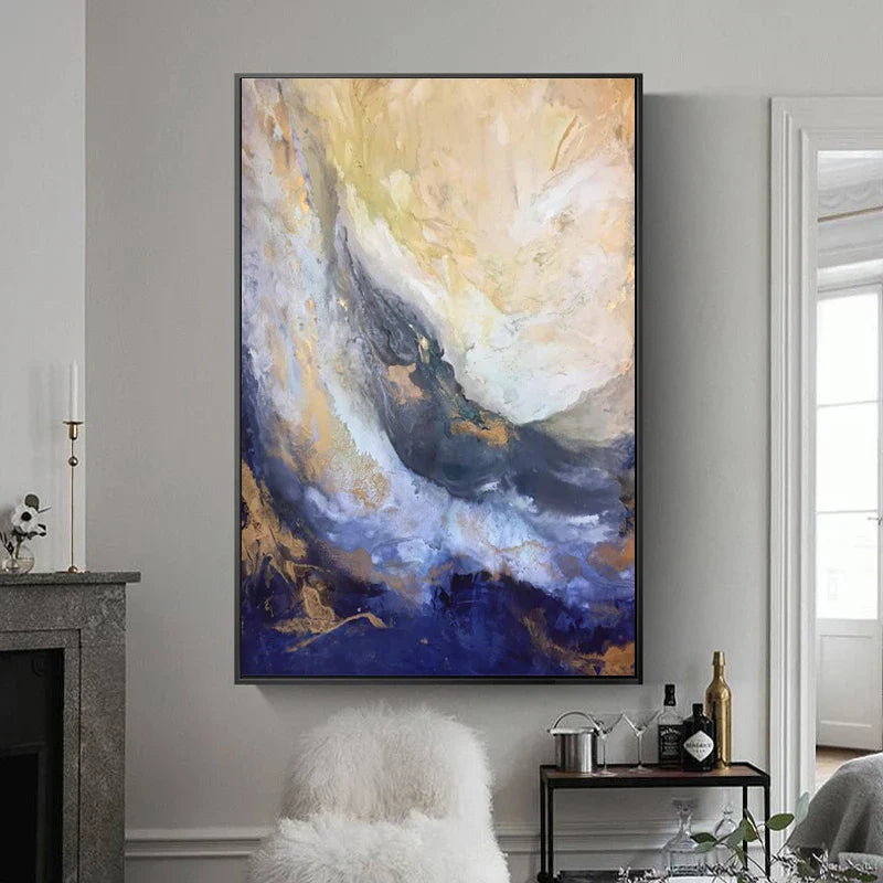 Abstract Blue Golden Marble Wall Art Canvas Prints Modern Poster For Living Room Dining Room Office Wall Decor