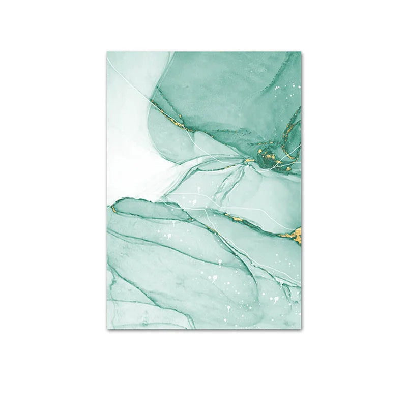 Abstract Green Golden Marble Watercolor Wall Art Canvas Prints Pictures For Modern Loft Living Room Hotel Wall Decor