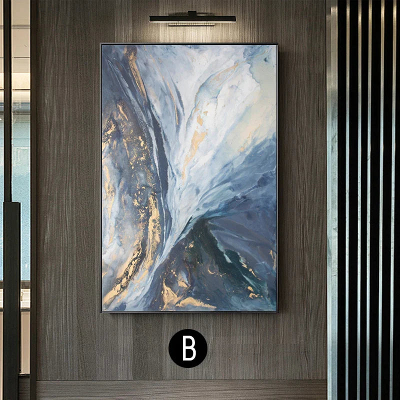 Abstract Blue Golden Marble Wall Art Canvas Prints Modern Poster For Living Room Dining Room Office Wall Decor