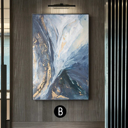 Abstract Blue Golden Marble Wall Art Canvas Prints Modern Poster For Living Room Dining Room Office Wall Decor