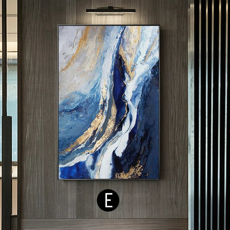 Abstract Blue Golden Marble Wall Art Canvas Prints Modern Poster For Living Room Dining Room Office Wall Decor