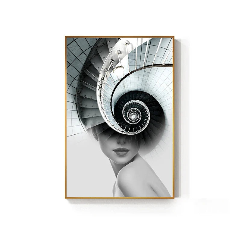 Abstract Architectural Fashion Woman Wall Art Canvas Prints For Modern Apartment Living Room Home Office Decor