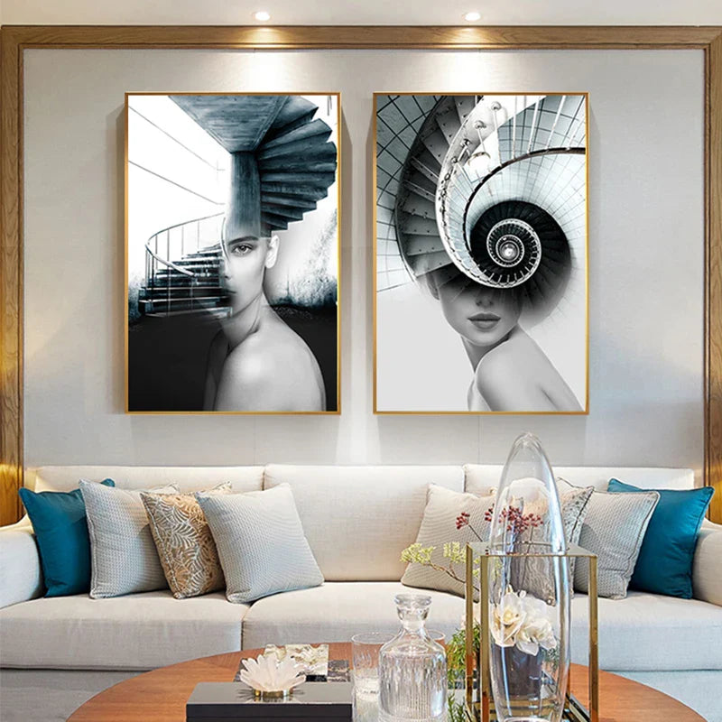 Abstract Architectural Fashion Woman Wall Art Canvas Prints For Modern Apartment Living Room Home Office Decor