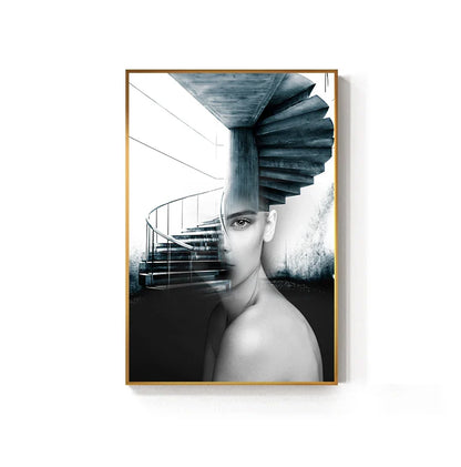 Abstract Architectural Fashion Woman Wall Art Canvas Prints For Modern Apartment Living Room Home Office Decor