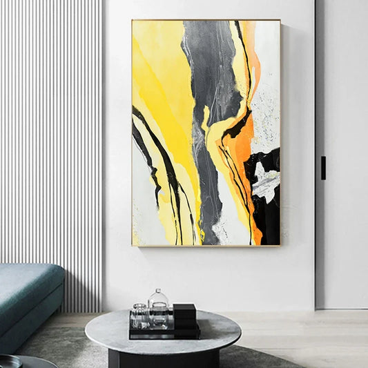 Abstract Yellow Grey Wall Art Canvas Prints For Modern Apartment Living Room Dining Room Contemporary Home Decor