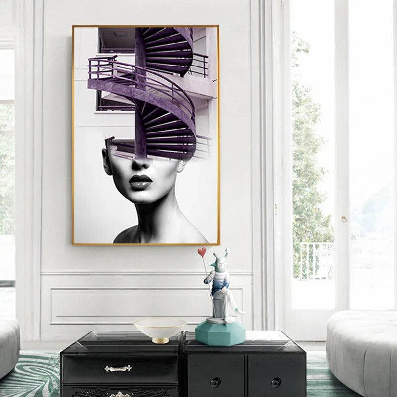 Abstract Architectural Fashion Woman Wall Art Canvas Prints For Modern Apartment Living Room Home Office Decor