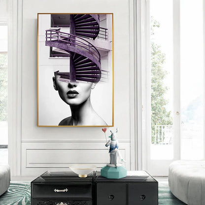 Abstract Architectural Fashion Woman Wall Art Canvas Prints For Modern Apartment Living Room Home Office Decor