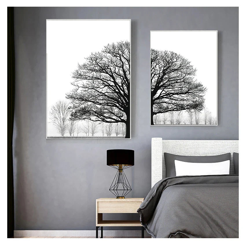 Black White Winter Trees Landscape Wall Art Canvas Prints For Living Room Bedroom Office Art Decor