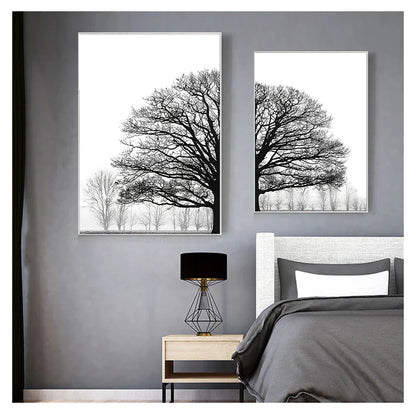 Black White Winter Trees Landscape Wall Art Canvas Prints For Living Room Bedroom Office Art Decor
