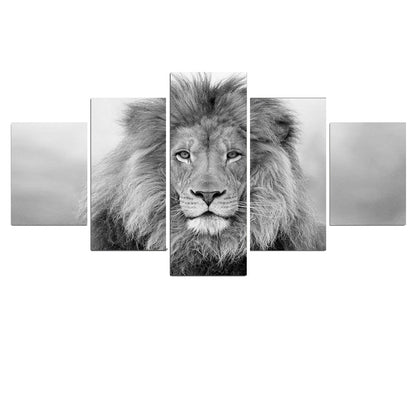 Black & White Lion Wall Art (Set of 5pcs) Canvas Prints Modular Lifestyle Poster For Living Room Modern Home Office Decor