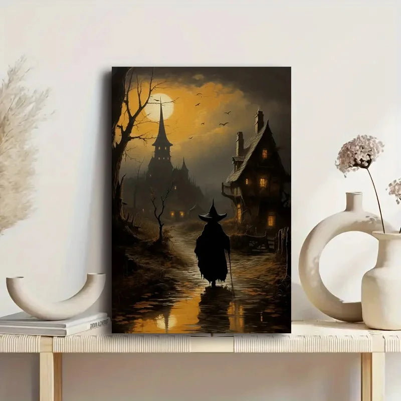 Halloween Dark Castle Gothic Witch Canvas Artwork Witchy Aesthetic Canvas Décor For Moody Mystical Living Room
