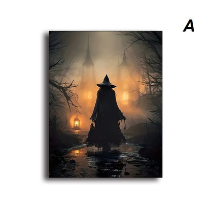 Halloween Dark Castle Gothic Witch Canvas Artwork Witchy Aesthetic Canvas Décor For Moody Mystical Living Room