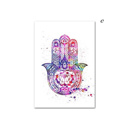 Hamsa Flower Mandala Yoga Canvas Prints Art Abstract Pink Fine Art Painting For Minimalist Modern Room Décor