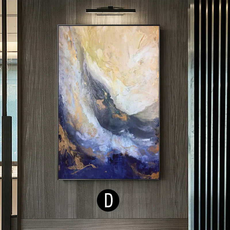 Abstract Blue Golden Marble Wall Art Canvas Prints Modern Poster For Living Room Dining Room Office Wall Decor