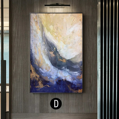 Abstract Blue Golden Marble Wall Art Canvas Prints Modern Poster For Living Room Dining Room Office Wall Decor