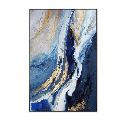 Abstract Blue Golden Marble Wall Art Canvas Prints Modern Poster For Living Room Dining Room Office Wall Decor
